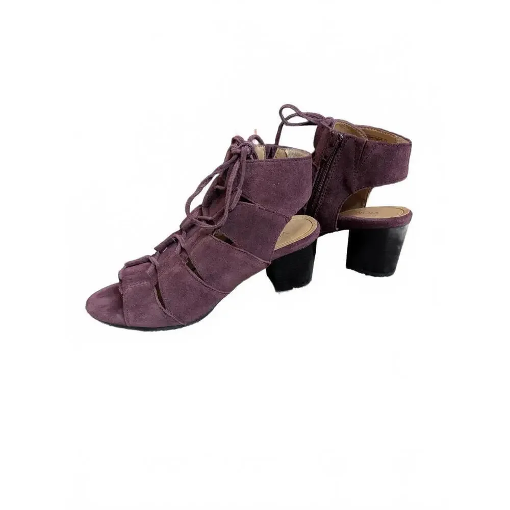 Vionic Women's Purple Suede Heeled Sandals with Lace-Up Design SZ 7.5